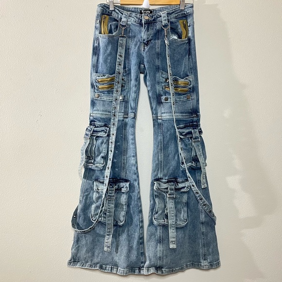 Dolls Kill Generation Kiss Aurora Cargo Flared Jeans - Picture 2 of 16